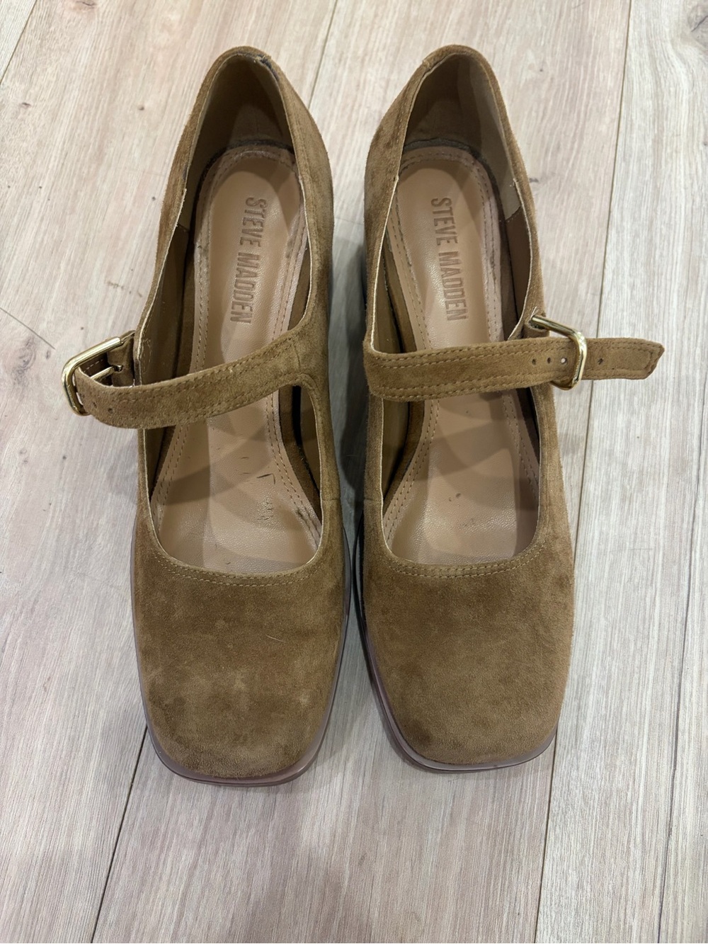 Steve Madden Tan Suede Mary Jane Block Heels Size 10